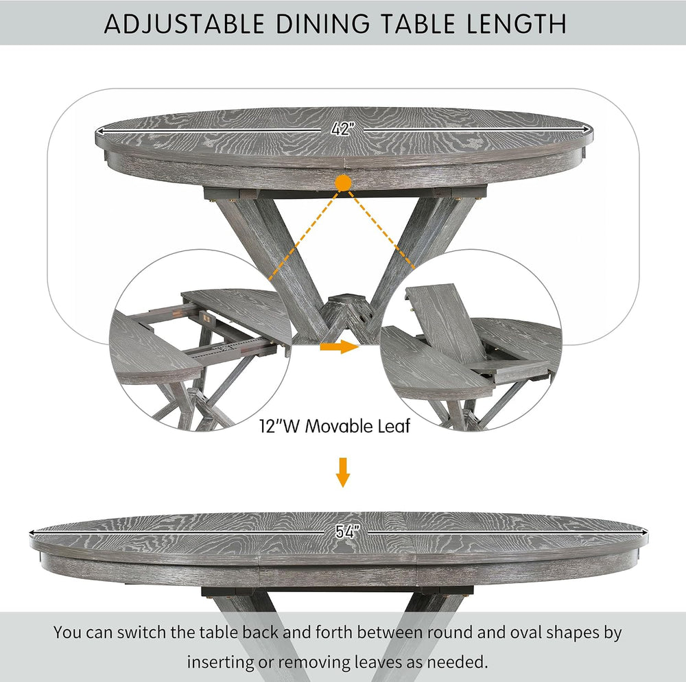 Merax Extendable Round Dining Table Set for 4, Farmhouse Kitchen Table Set wi...