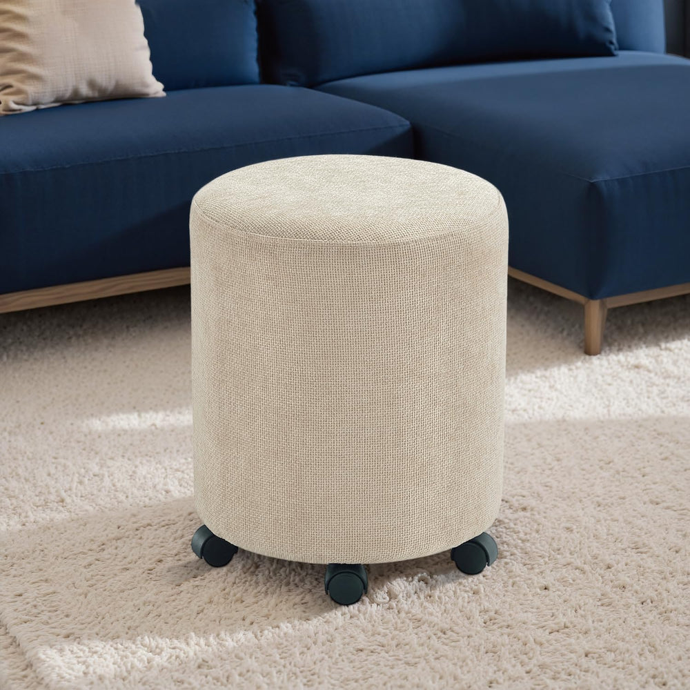 Get Set Style Ottoman with Wheels, Rolling Vanity Stool for Makeup, Upholster...