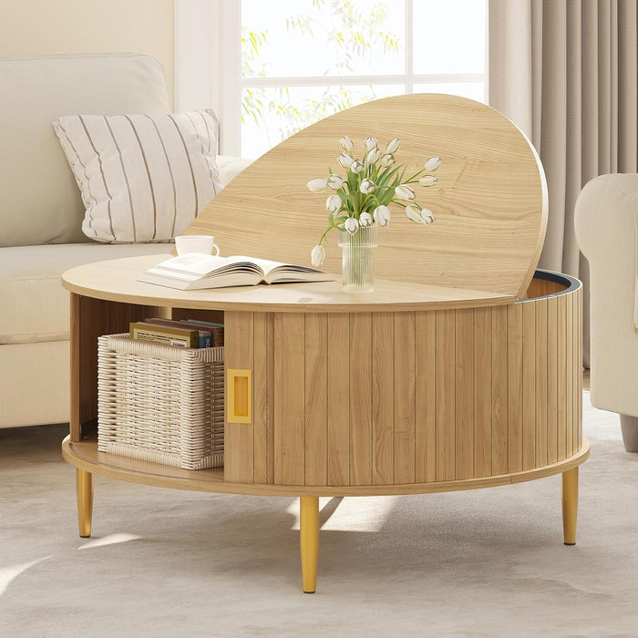 ARTPOWER 32" Round Coffee Tables for Living Room,Mid Century Modern,Oak