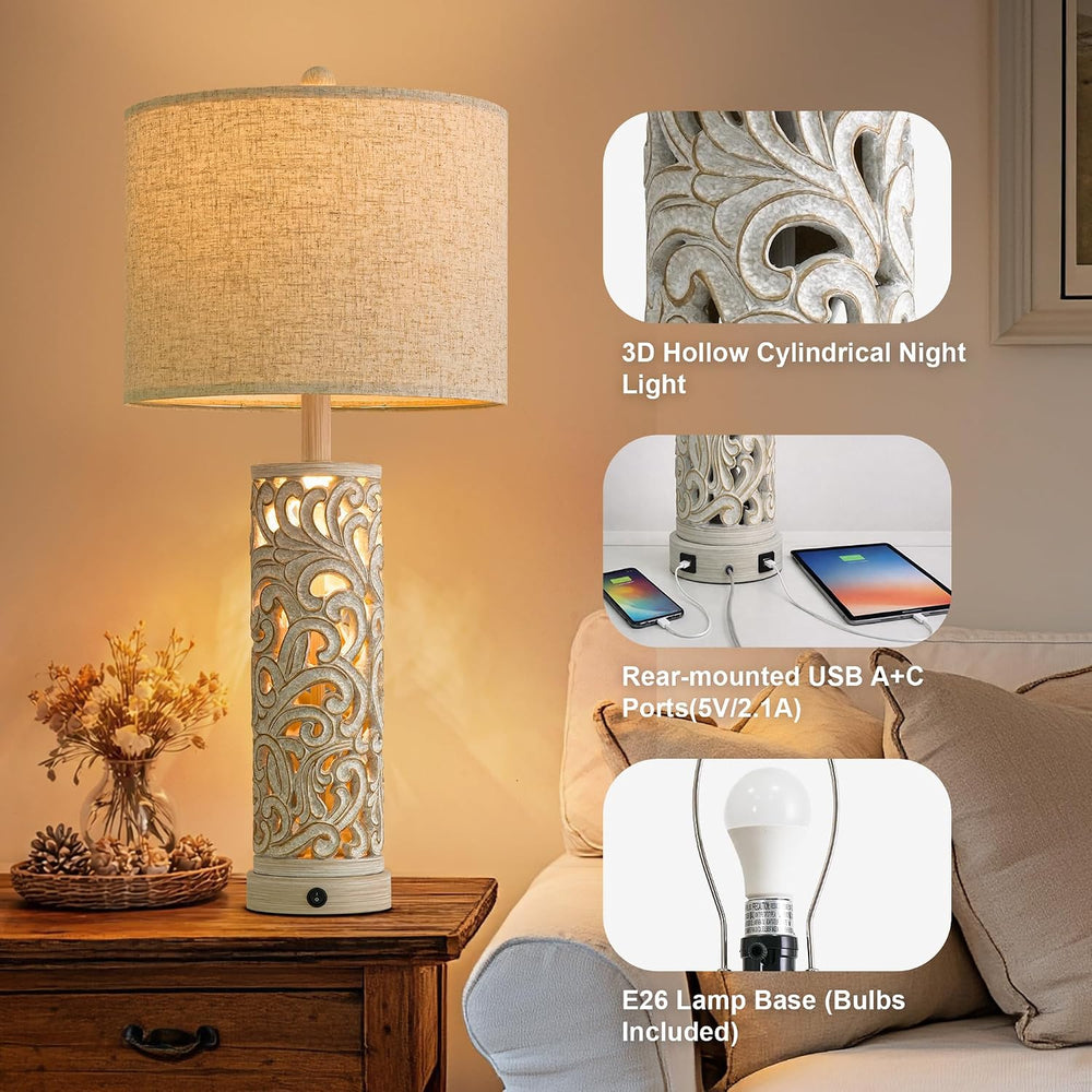 OYEARS 2-in-1 Light Table Lamp Set of 2 for Living Room, 28.5" Farmhouse...