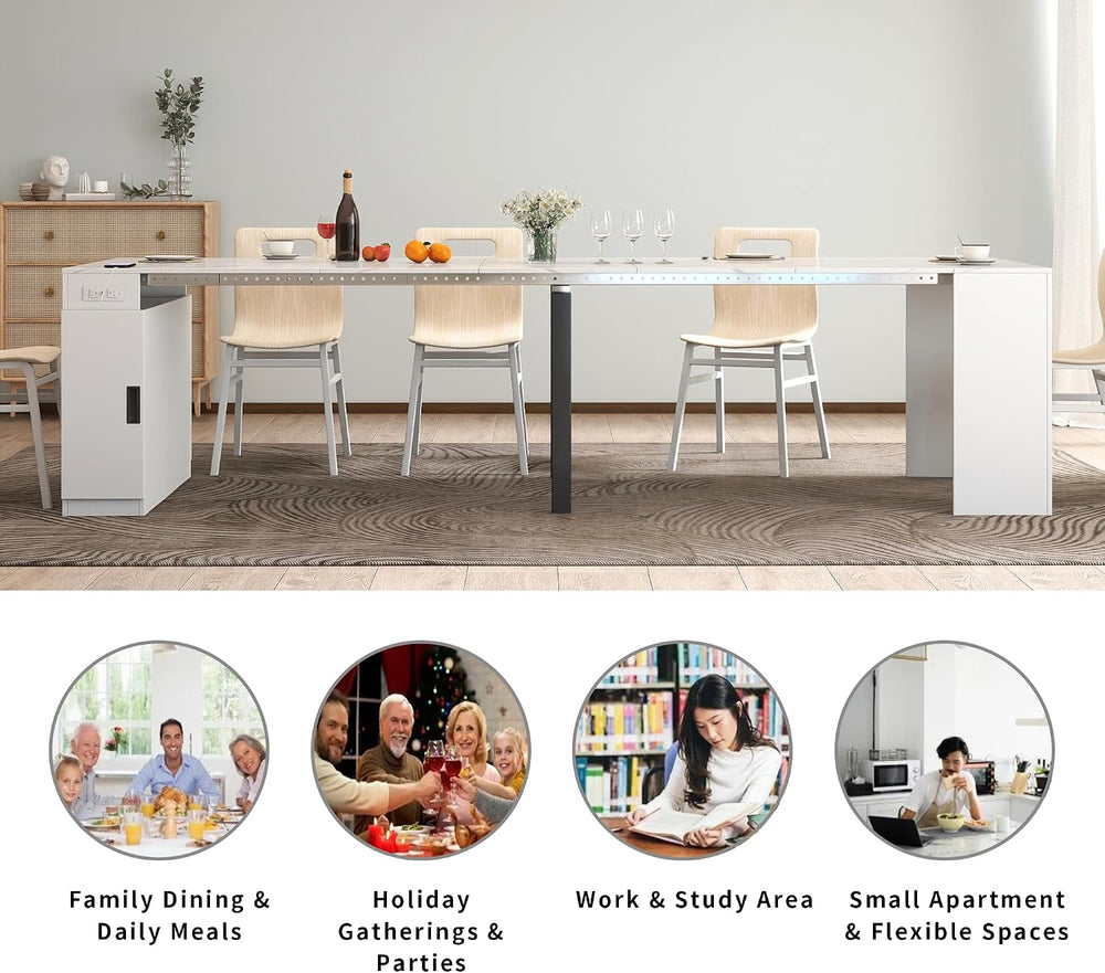 Extendable Dining Table with Storage, Transformer Extra Console Table for 1-1...