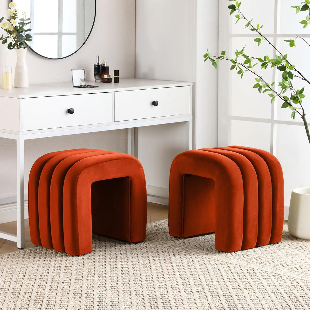 Flouki Velvet Ottoman Stools, Multifunctional Arch Ottomans, Makeup Vanity St...