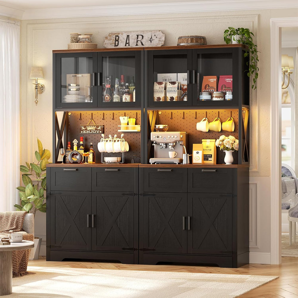 Unikito 71" Kitchen Pantry Cabinet with LED Light & Outlet, Microwav...