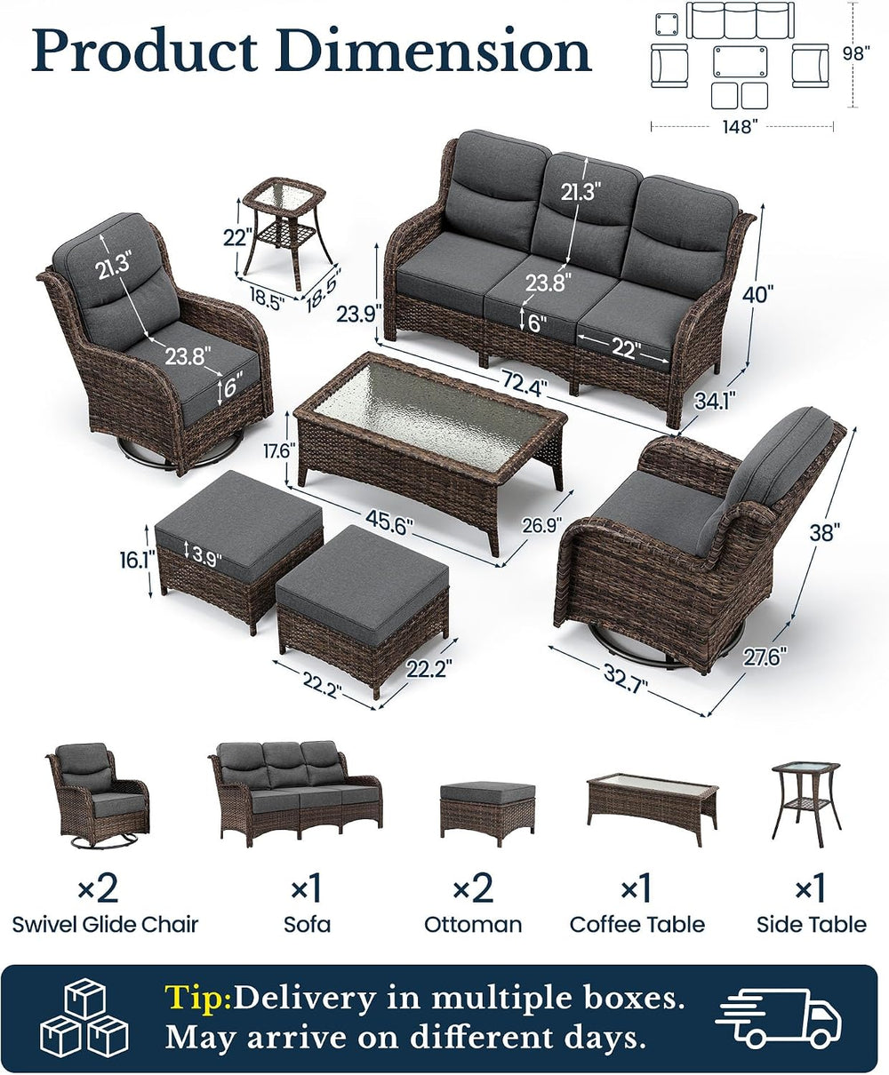 HILLGA Luxury Outdoor Patio Furniture Set with 6-Inch Thick Cushions