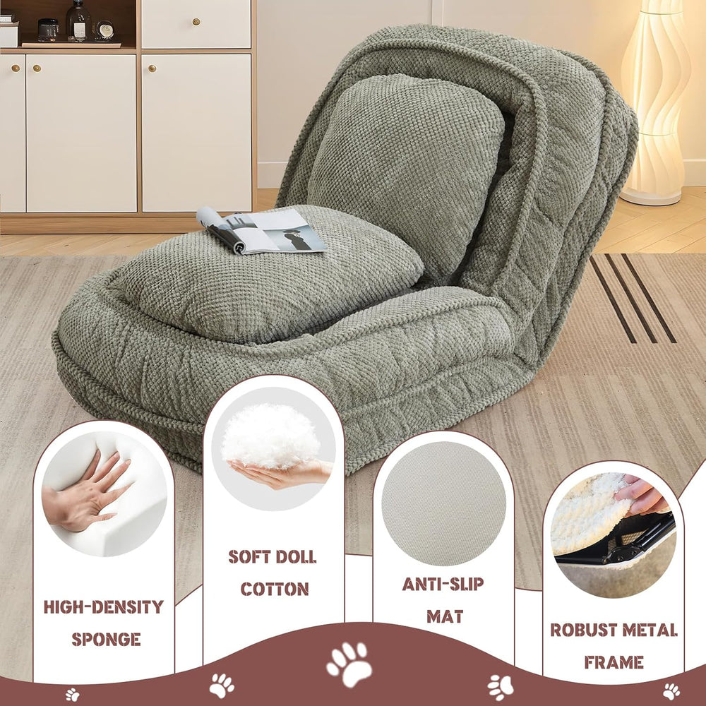 Upholstered Human Dog Bed for Adult & Pets, Convertible Lazy Sofa Bed wit...