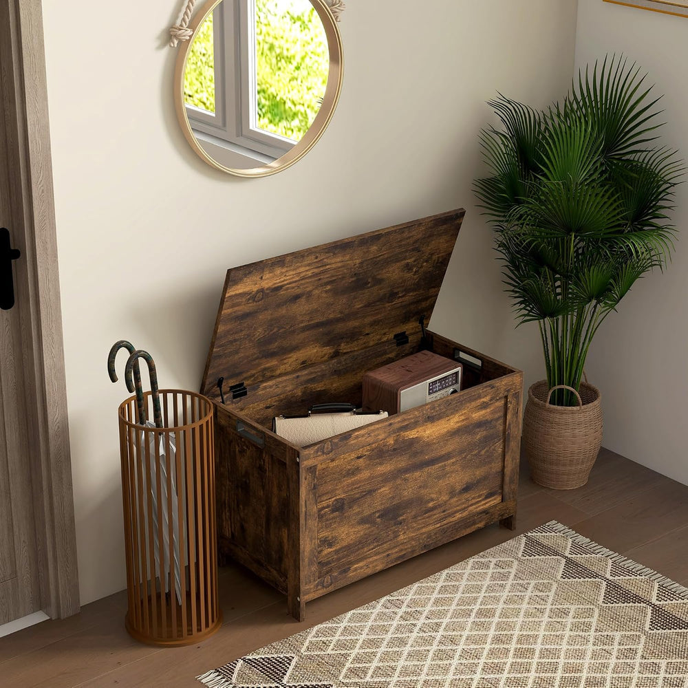 HOMCOM Storage Bench Cut-Out Handles 29.9" x 15.7" x 18.9" Rus...
