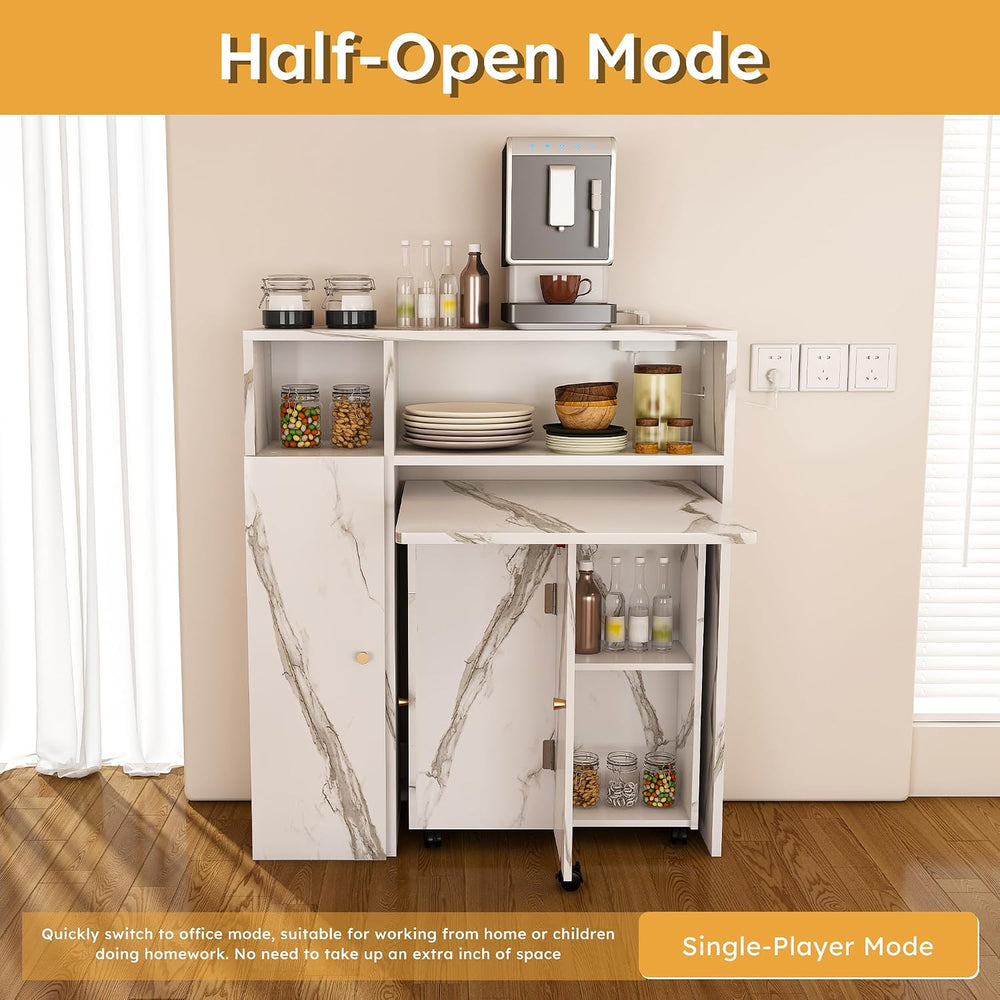 Multifunctional Folding Dining Table with Wall-Mounted Sideboard & Storag...