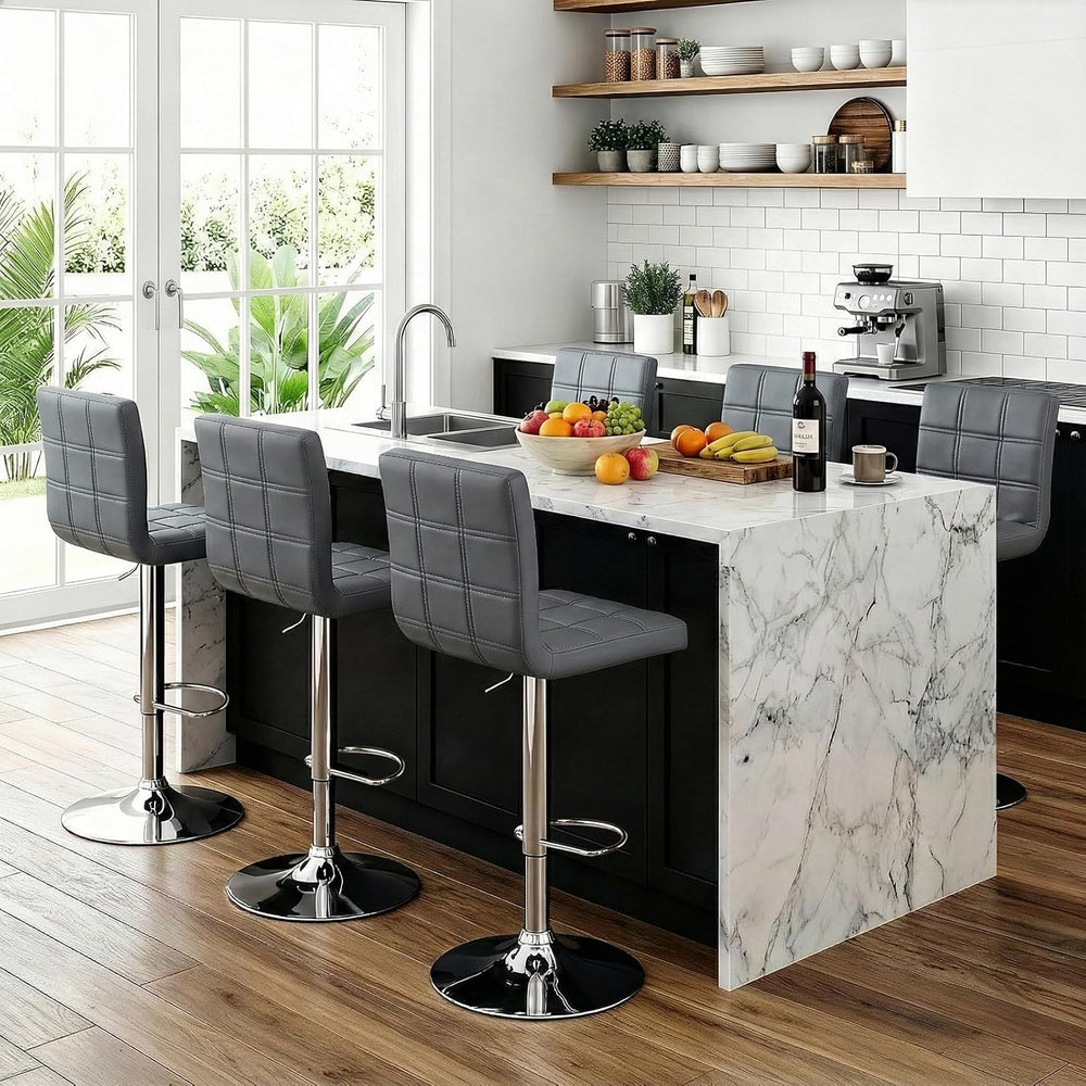 ZENY Set of 4 Adjustable Swivel Barstools, Modern PU Leather Kitchen Counter ...