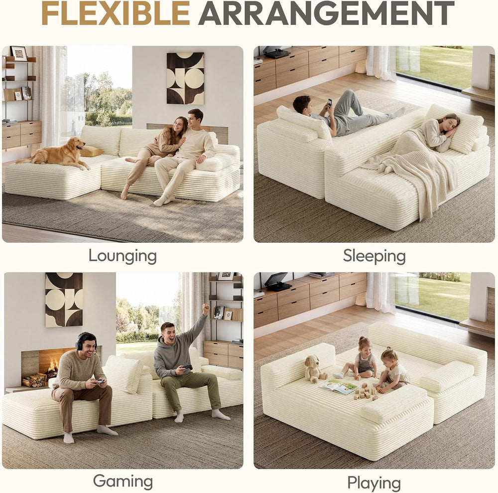 Yaheetech 110" Sectional Sofa Couch with Chaise, Beige | Sectional Sofa ...