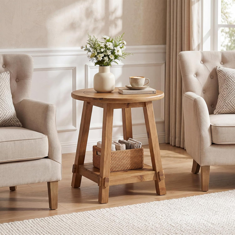 LITTLE TREE End Table for Living Room, 2-Tier Sofa Couch Table with Storage, ...