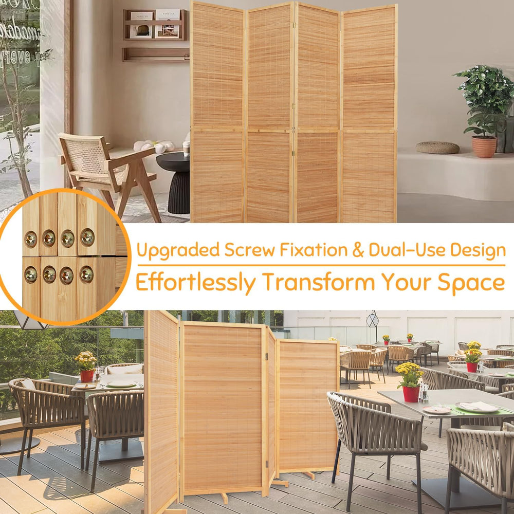 Bamboo Mesh Woven Room Divider 5.6FT,4 Panel Folding Privacy Screen,Brown