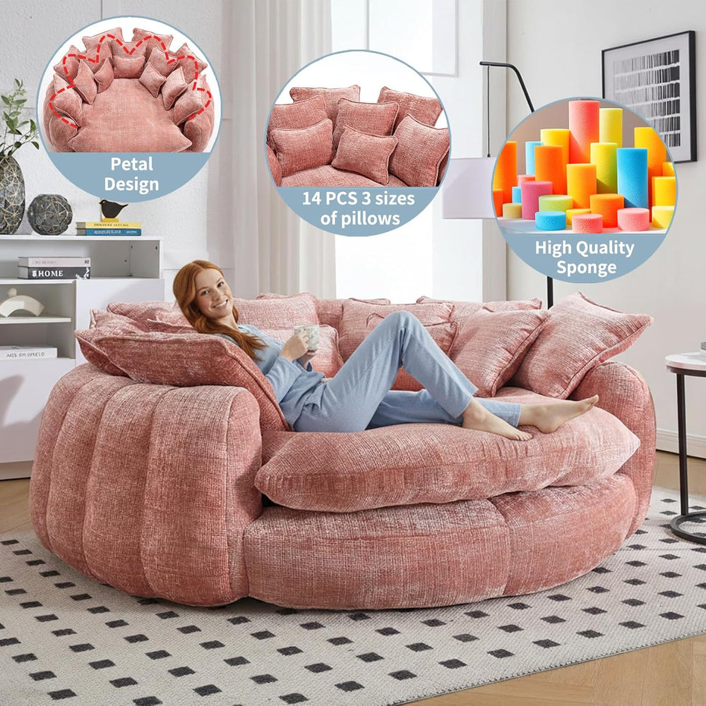 81" Oversized Round Sofa Bed, Large Chenille Bean Bag Chair, No Assembly...