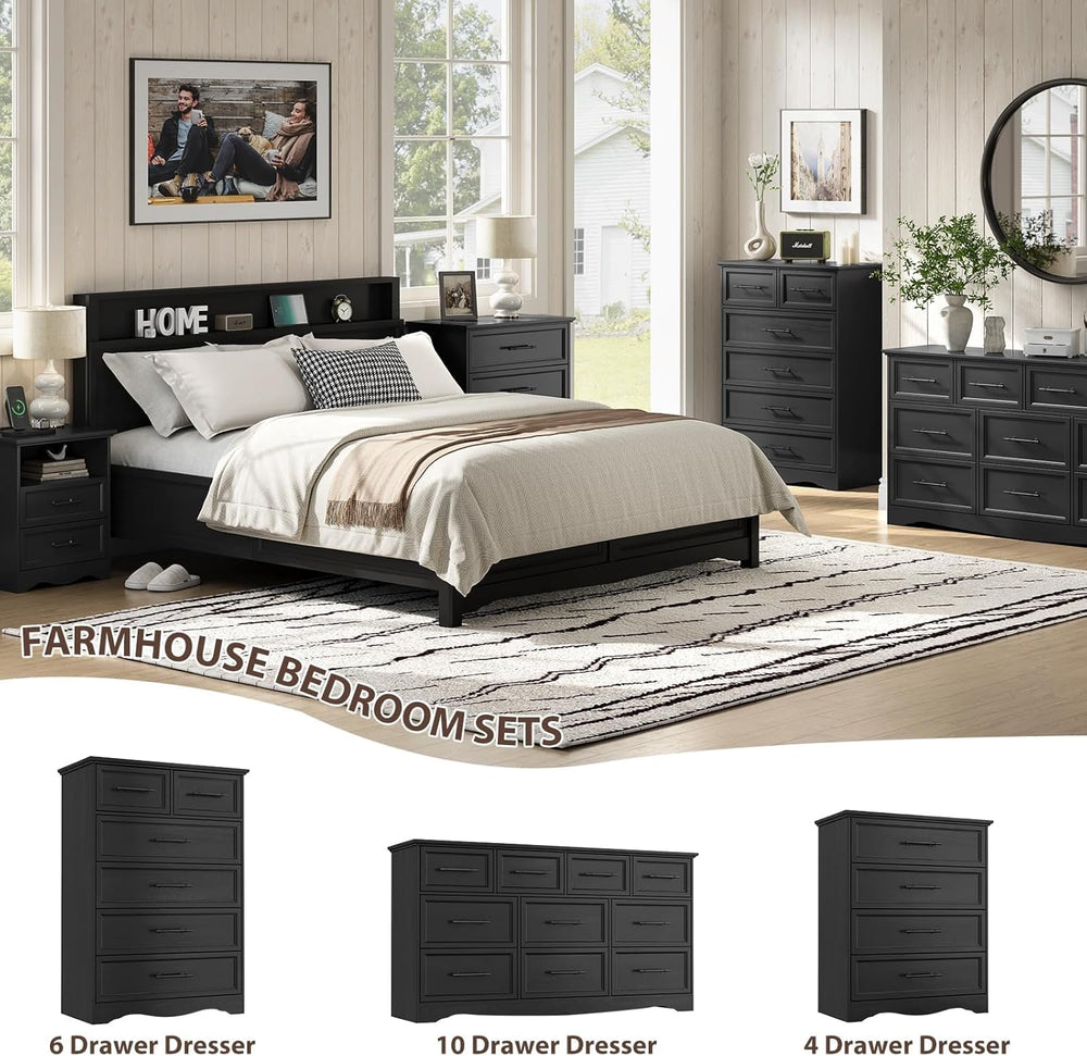 YANSNWO Black 6 Drawer Dresser for Bedroom, 44" Tall Chest of Drawers