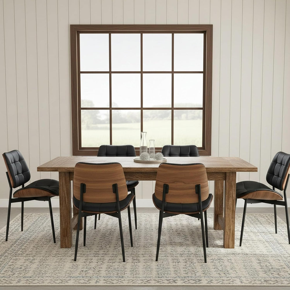 Upholstered Dining Chairs Set of 6, Mid Century Modern Faux Leather Dining Ch...
