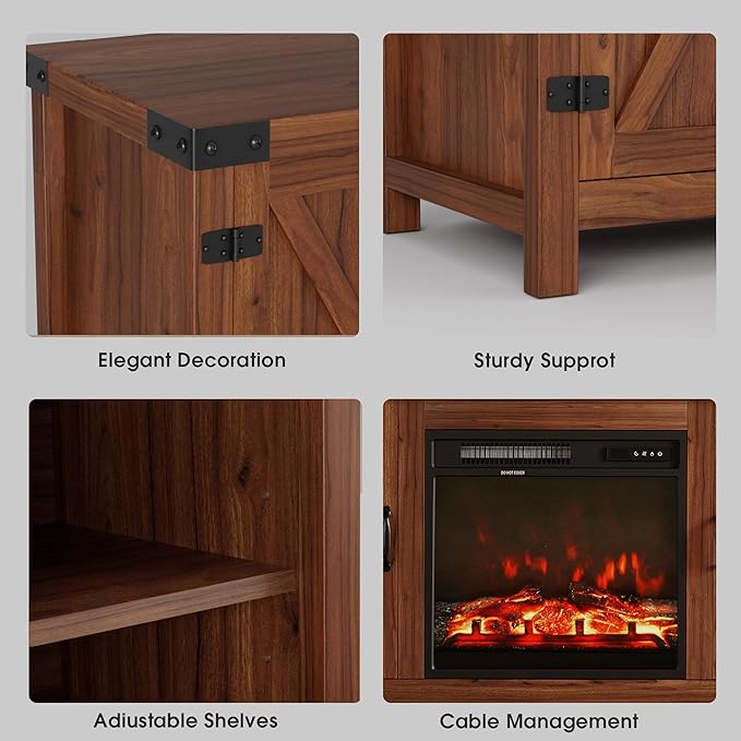 JUMMICO Fireplace TV Stand, Farmhouse Entertainment Center with Fireplace and...