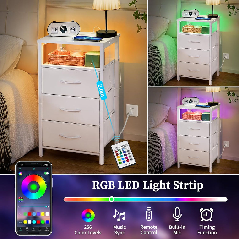 Yoobure Night Stand with Charging Station, 16 Colors LED Nightstand with USB ...