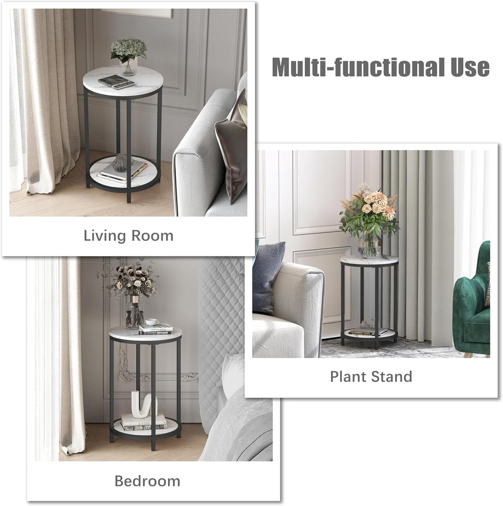 WiberWi Round Side Table Set of 2, Modern Nightstand End Table with Metal Fra...