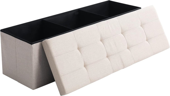 Storage Ottoman Bench Foldable Footrest Foot Stool, 45" Fabric Cream