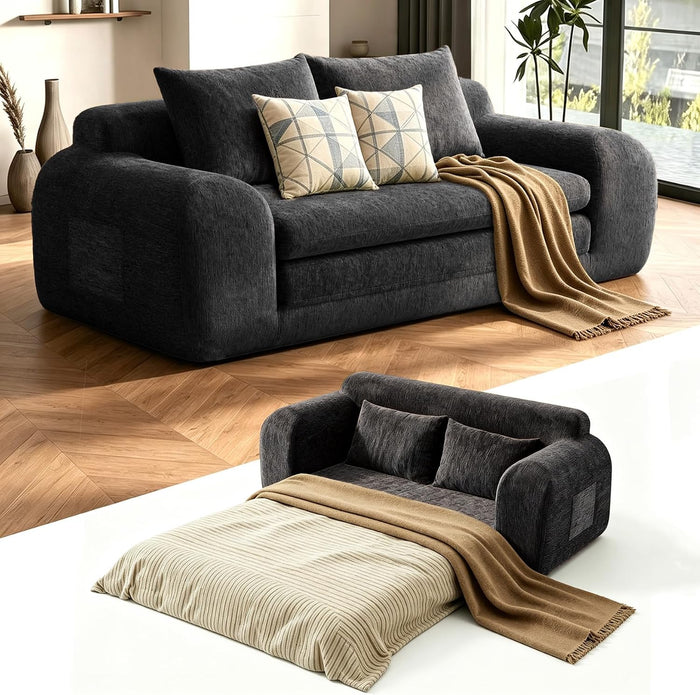 Fold Out Chair Bed, Folding Sofa Bed, 2 in 1 Convertible Sleeper Chair Bed for Nap, Transformable Boneless Armchair Chaise Sofa Bed for Apartment,Dormitory,Bedroom(Black)