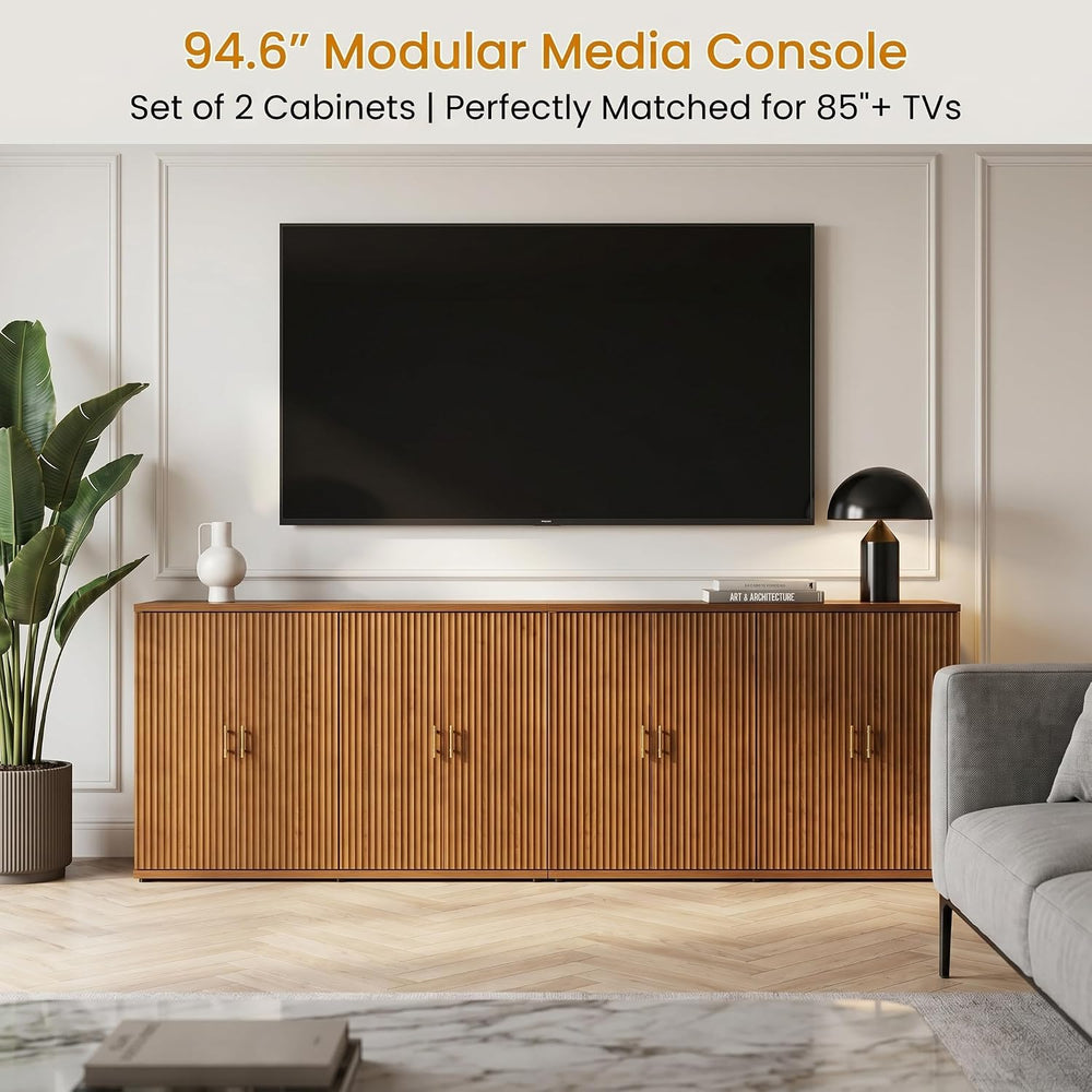 Yechen 94.6" Walnut Fluted Sideboard Buffet Cabinet with Storage and 8 D...