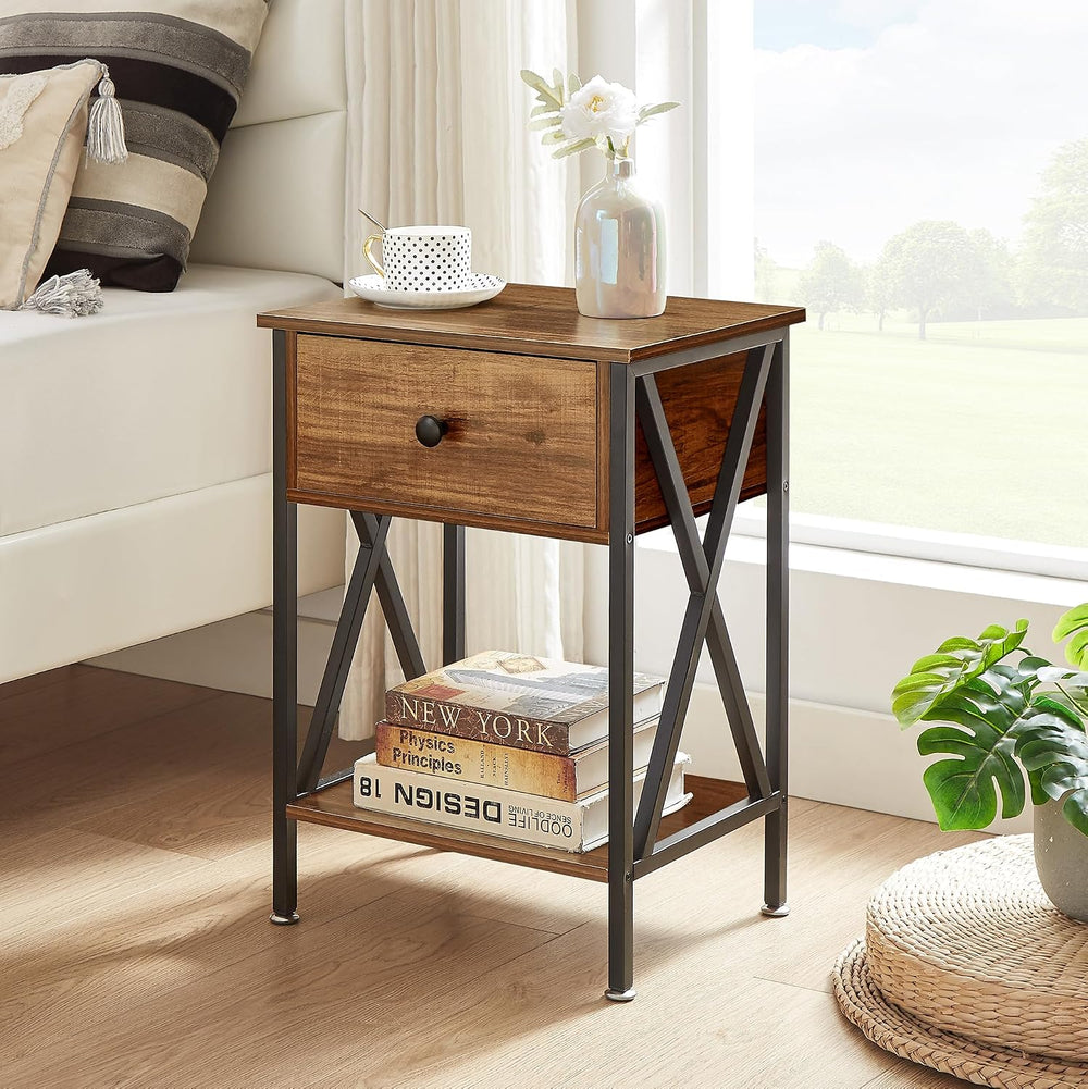 VECELO Night Stand Set of 2, End Tables with Drawer, 2-Tier Bedside Tables wi...