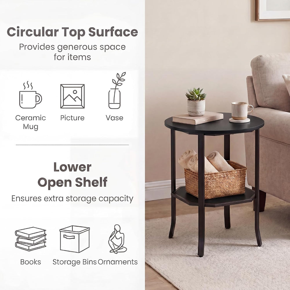 Tangkula 2-Tier Round Side End Table, Small Nightstand with Storage Shelf, In...
