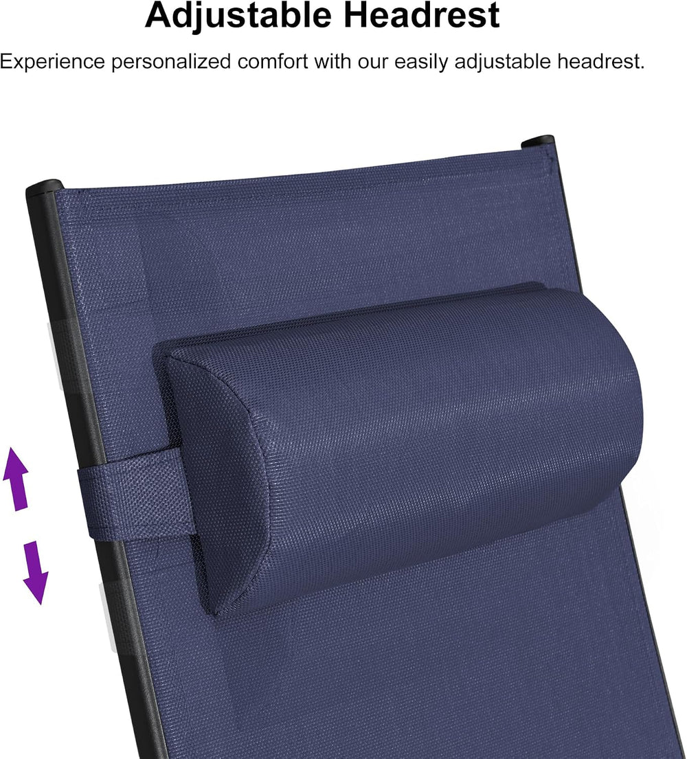 PURPLE LEAF Oversized Pool Chaise Lounge Patio Chair with Table, Navy Blue