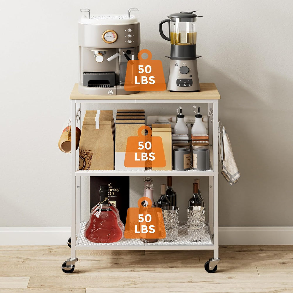 Homleke 3-Tier Rolling Kitchen Microwave Cart, Utility Cart | with Lockable W...