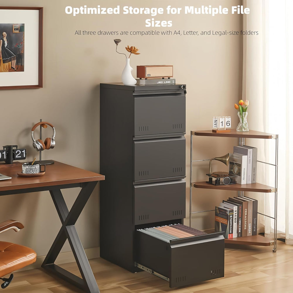 Guizeeopo Metal File Cabinet with Lock, Vertical 4 Drawer File Cabinets for H...