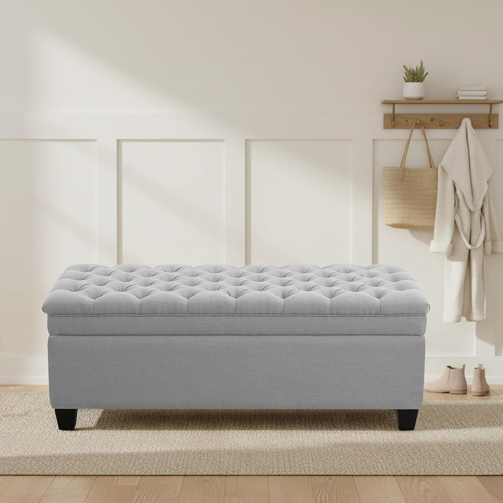 50" Storage Ottoman Bench, Rectangular End of Storage Bench, Upholstered...