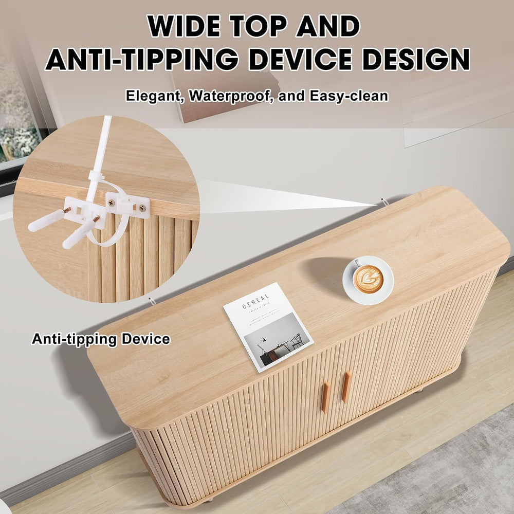 Grepatio 47" Sideboard Buffer Cabinet with Fluted Slide Doors, Tambour S...