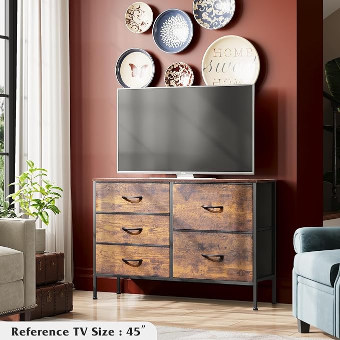 WLIVE Dresser for Bedroom with 5 Drawers, Wide Chest of Drawers for Bedroom, ...