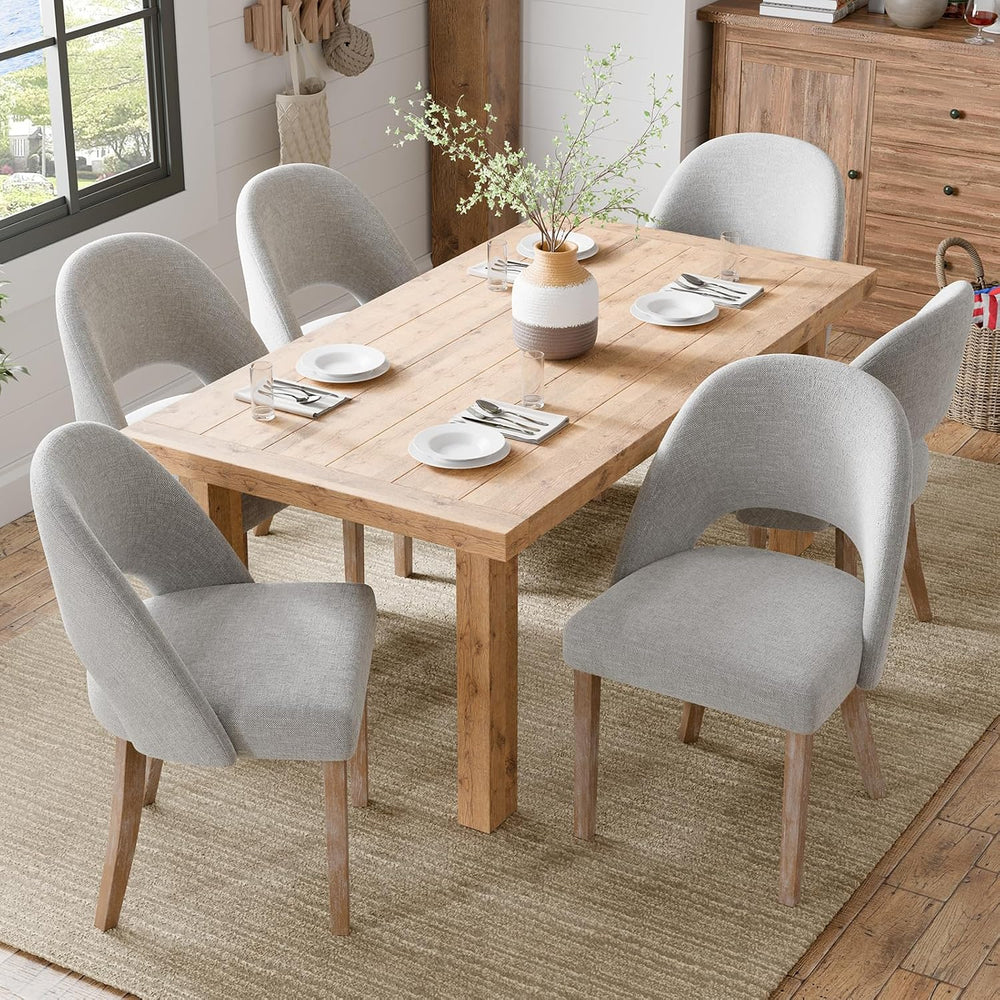 Wooden Dining Chairs Set of 6, Upholstered Modern Chenille Dining Room Chair ...
