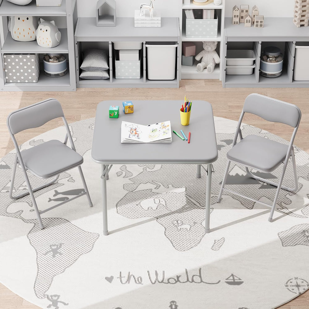 IDEALHOUSE Boys and Girls Folding Table and Chairs Set of 3, Portable Table a...