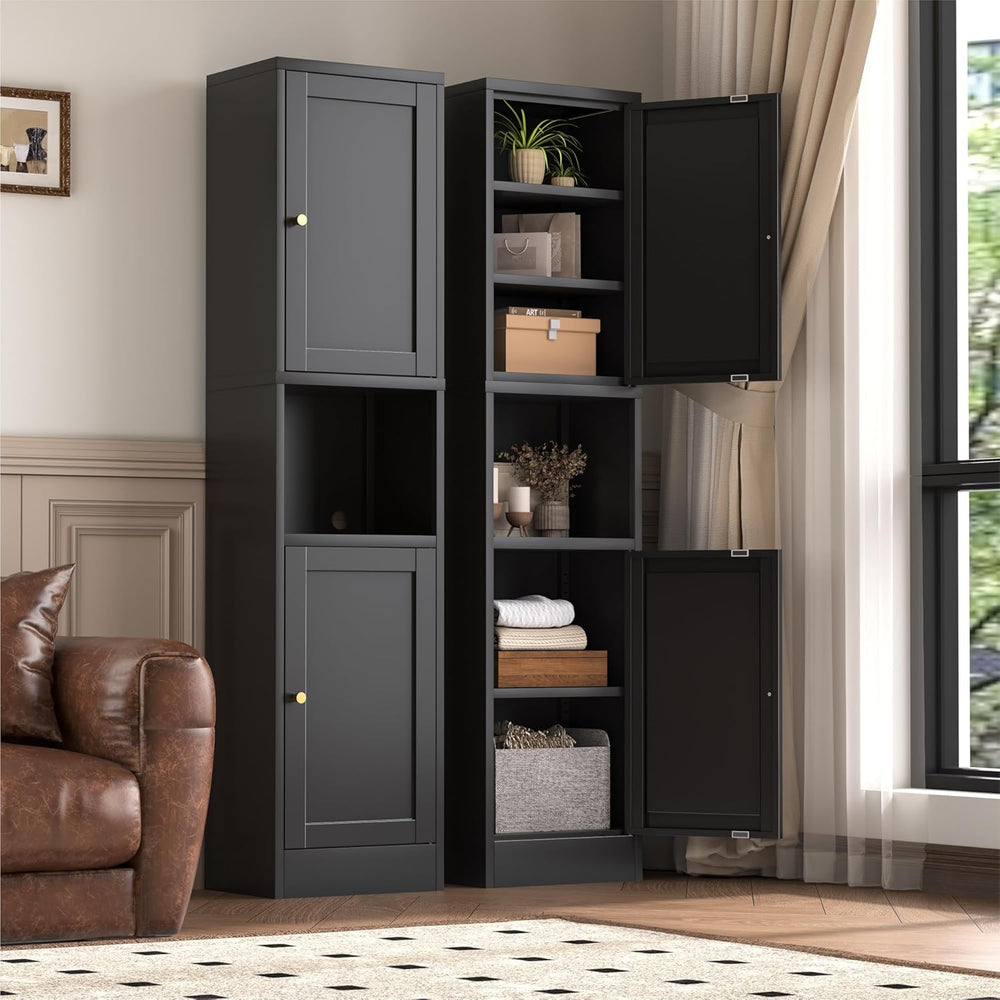 YAUWOH 2-Door Metal Storage Cabinet, Tall Slim Pantry Organizer with 3 Adjust...