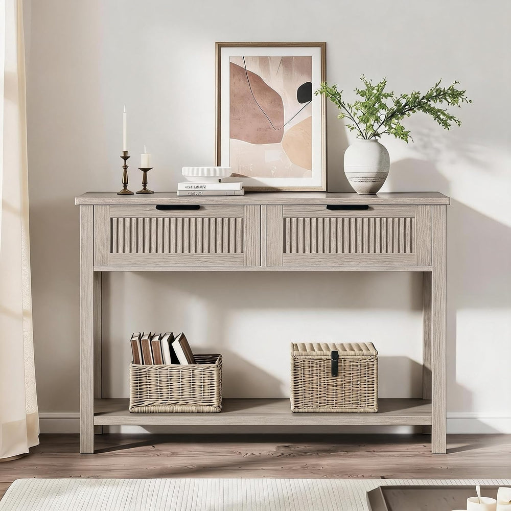 GAOMON Entryway Table with 2 Drawers, Farmhouse 43 Inch Wood Fluted Console T...