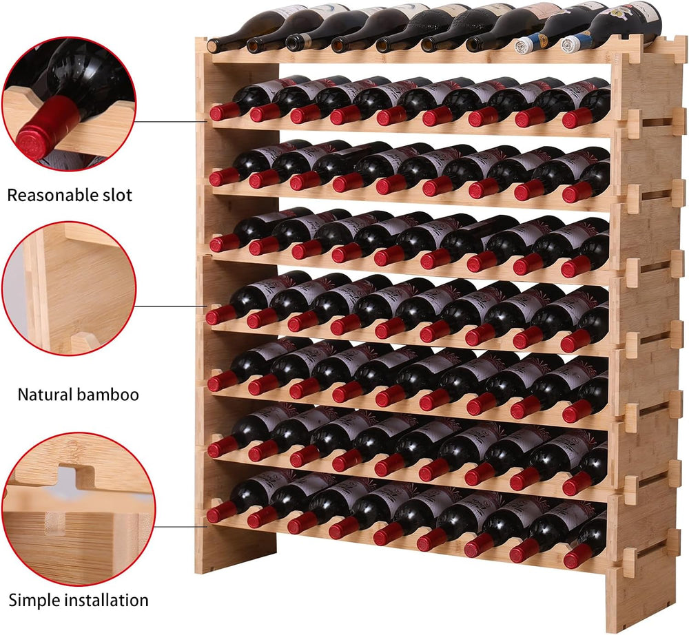 72 Bottle Stackable Storage Modular Wine Rack Cabinet Bamboo freestanding Flo...
