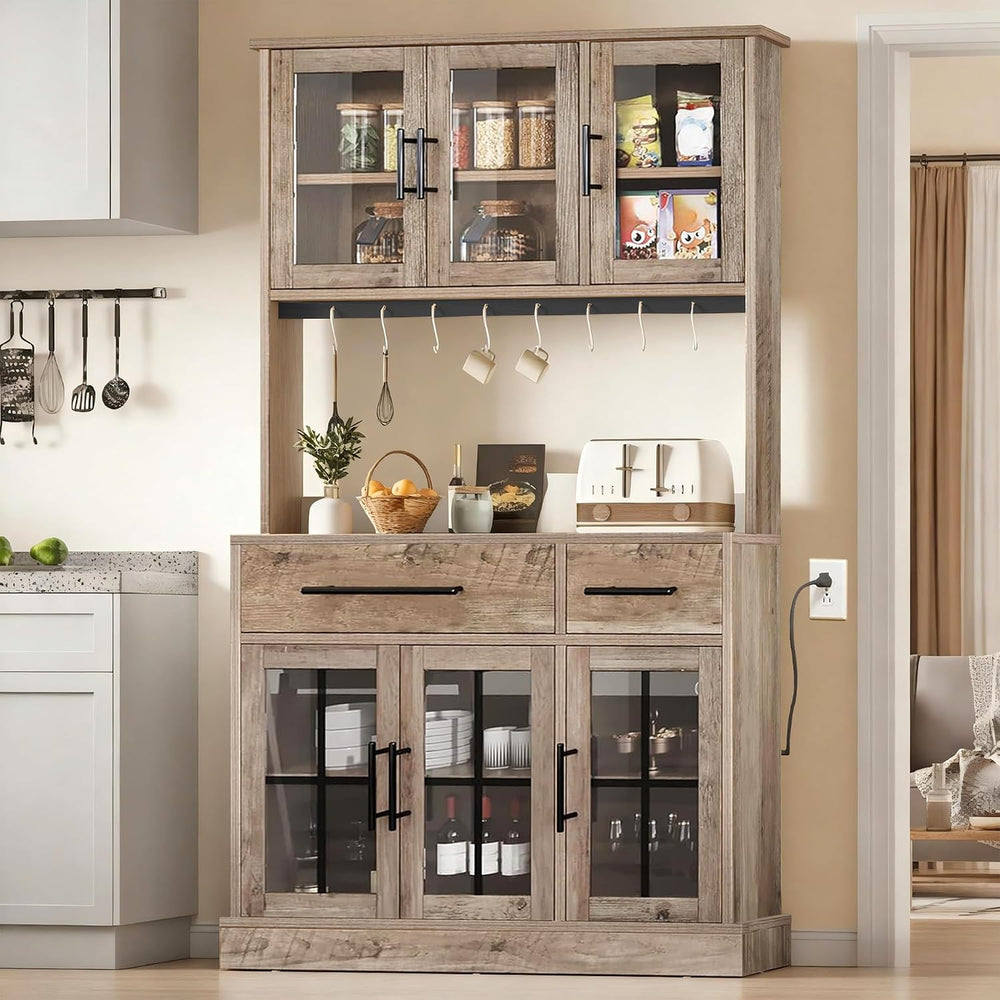 DWVO 71'' Tall Kitchen Pantry Storage Cabinet, Ivory Grey | Charge St...