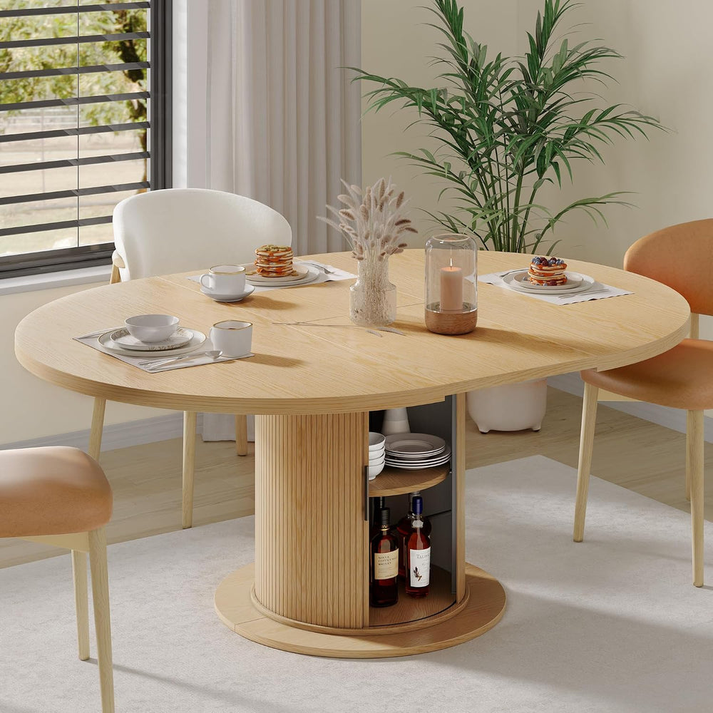 Alohappy Dining Table for 4-6, 47in-63in Extendable Round Dining Room Table w...