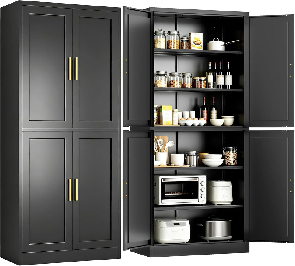 Wanfu 71" Tall Pantry Cabinet, Metal Kitchen Pantry Cabinet with 4 Doors...