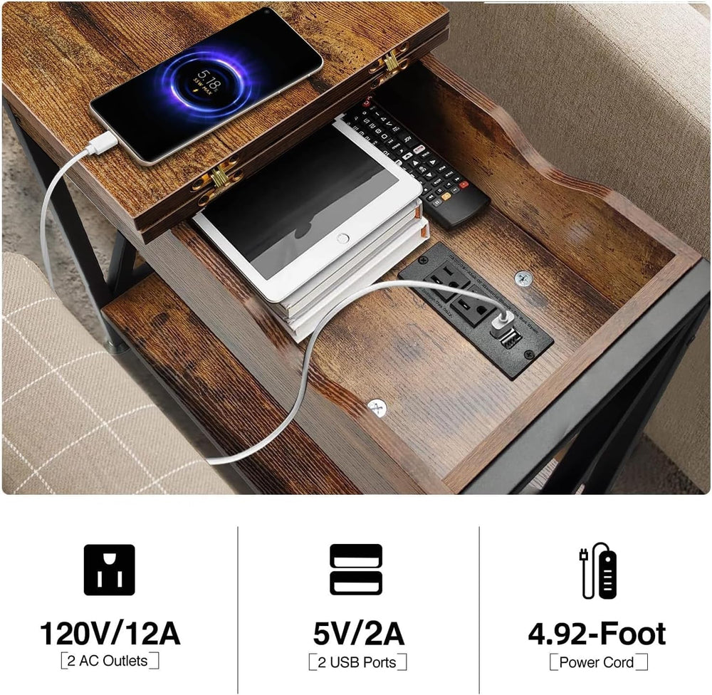 TooCust End Tables Living Room Set of 2, Side Table with Charging Station Fli...