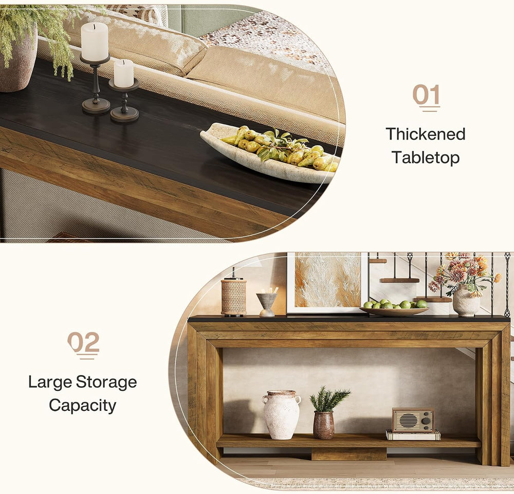 Tribesigns 70.9 Inch Long Console Table, Farmhouse 2-Tier Wooden Sofa Table w...