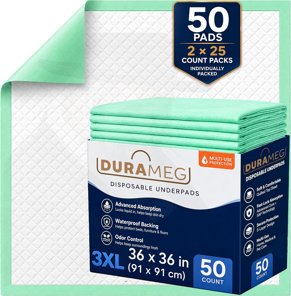 Chucks Disposable Underpads 36x36, 50 Count Heavy Absorbency Chux Bed Pads