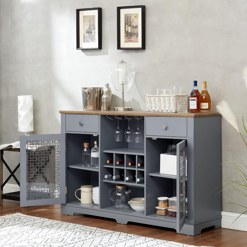 Modern Farmhouse Buffet Cabinet, Sideboard with 2 Drawers and Elegant Glass D...