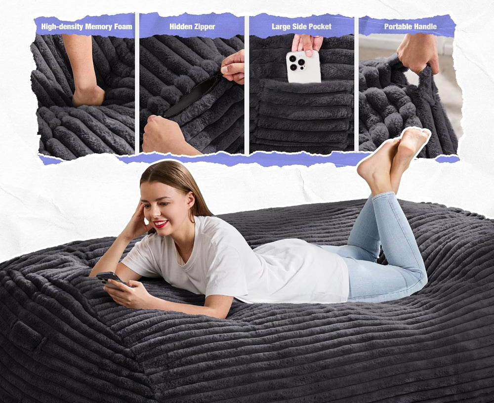 Hobestluk 6FT Bean Bag Chairs Adult Bean Bag with Portable Handle Comfy Large...