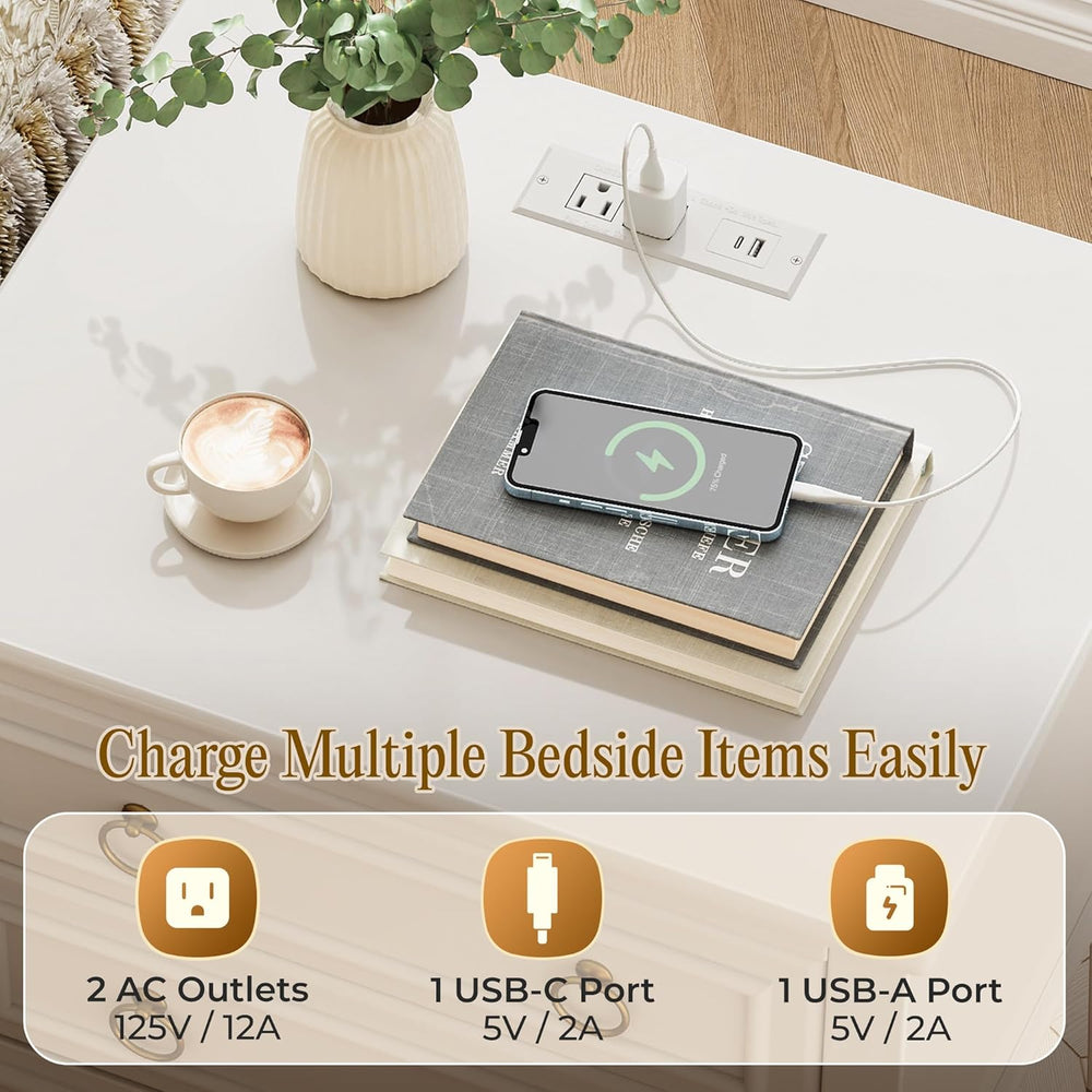 Huuger 27.6 Inch Tall Nightstand with Charging Station, USB-C Port, Larger Ni...