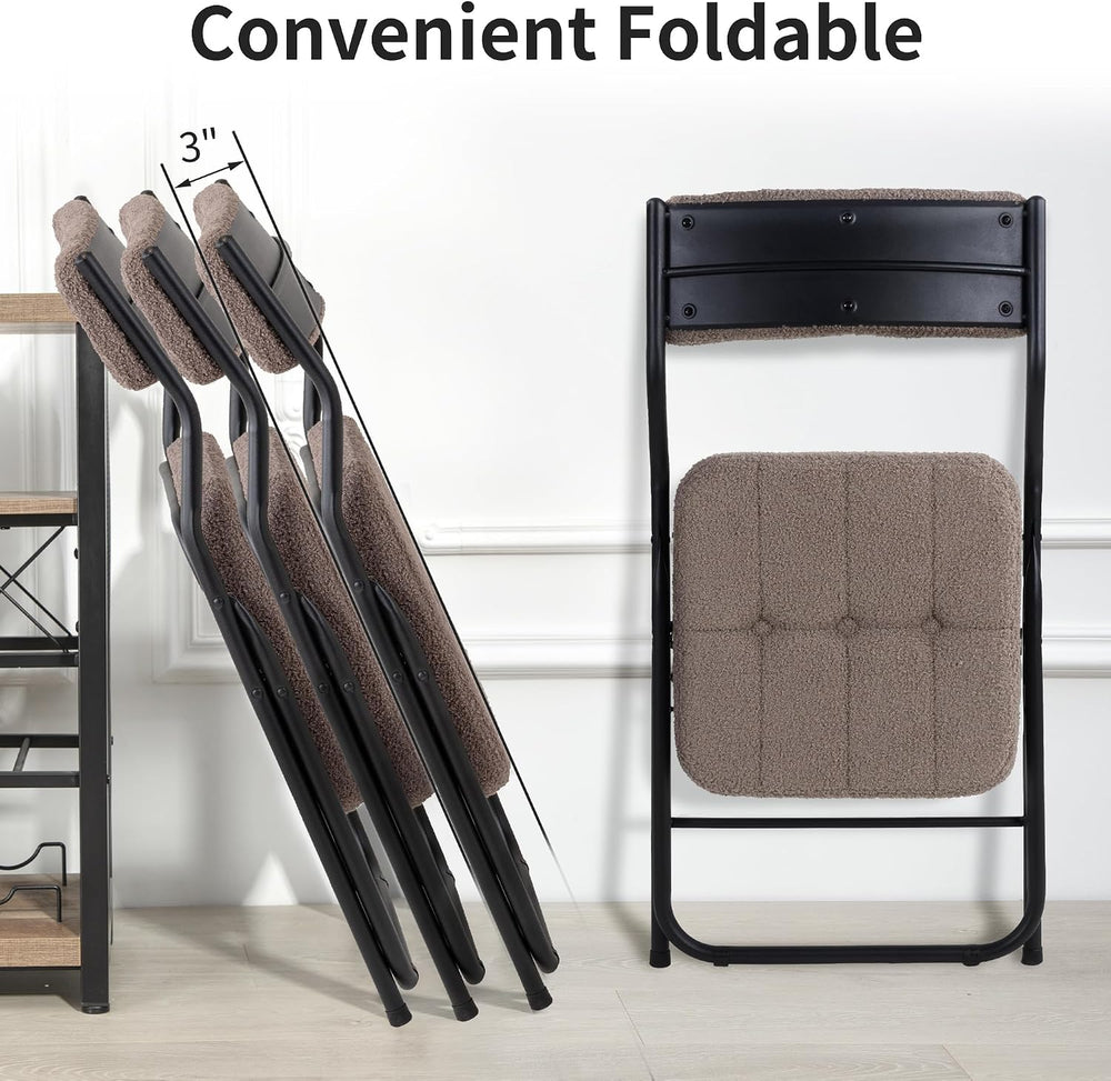 HOMEFUN Padded Folding Chairs, Dining Chair, Teddy Coffee Brown, 4 Pack | Fol...