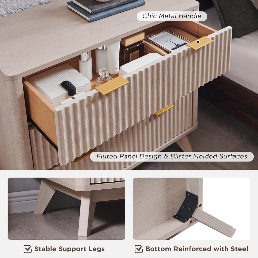 T4TREAM 32" Large Fluted Nightstand with 3 Drawers, White Alder | Oversi...