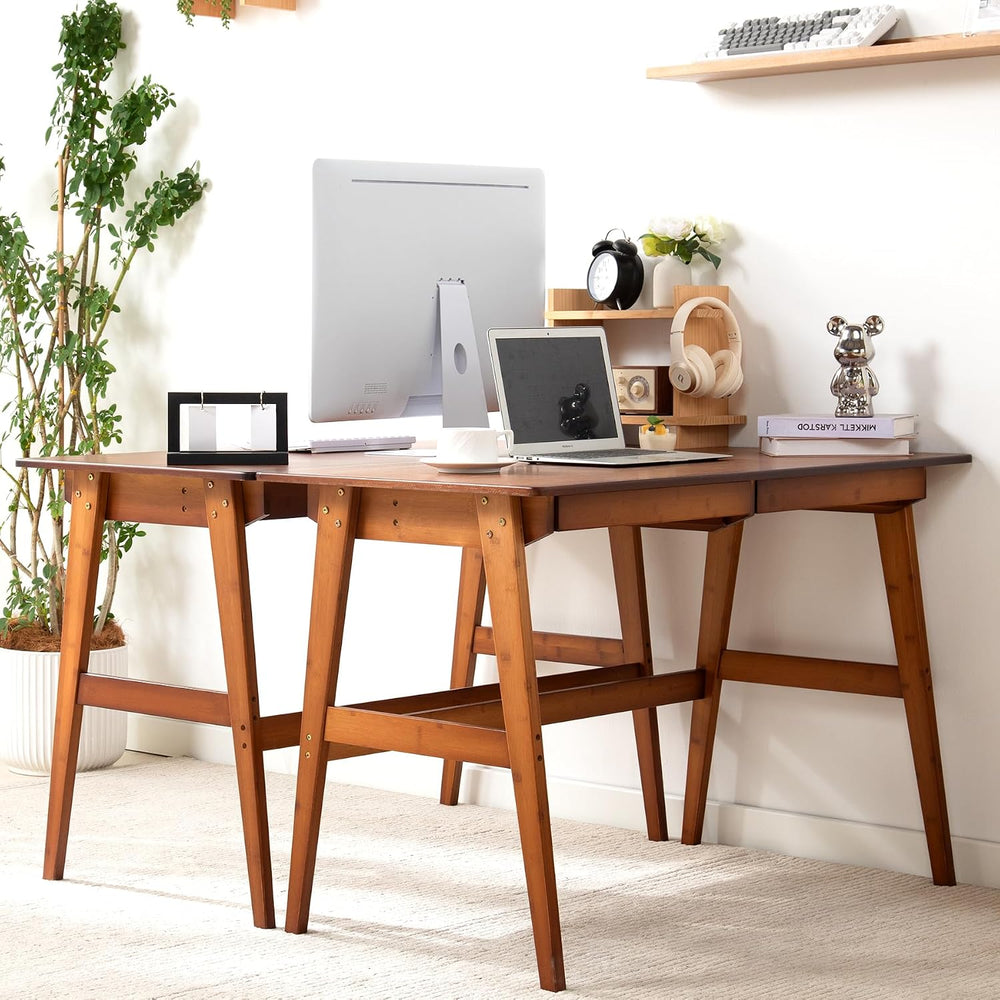 Nnewvante 46" Bamboo Writing Desk with Drawers for Home Office, Brown