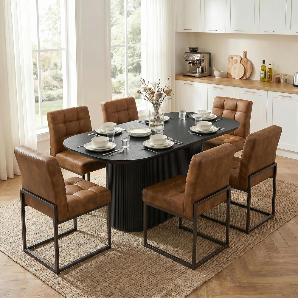 GrandNoor Coffee Faux Leather Dining Chairs Set of 2, Mid-Century Modern Dini...